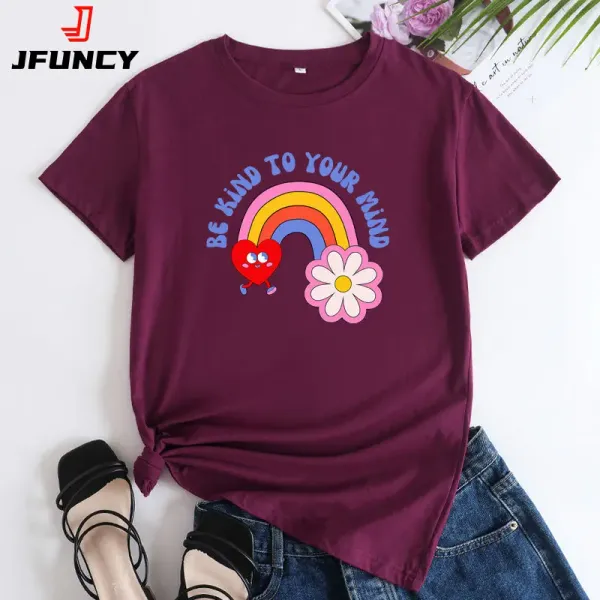 JFUNCY Women's Tees Oversized T-shirts Summer Short Sleeve Top 2024 Women Clothes Female Rainbow Graphic T Shirts Woman Tshirt