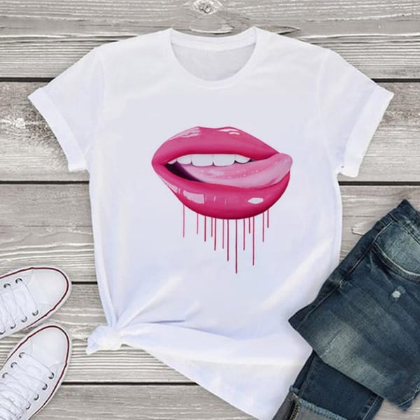 Women's Short Sleeve T-shirt New Colorful Sexy Lips Print Women's T-shirt Graphic T Shirts  Aesthetic  Harajuku  Women Clothes