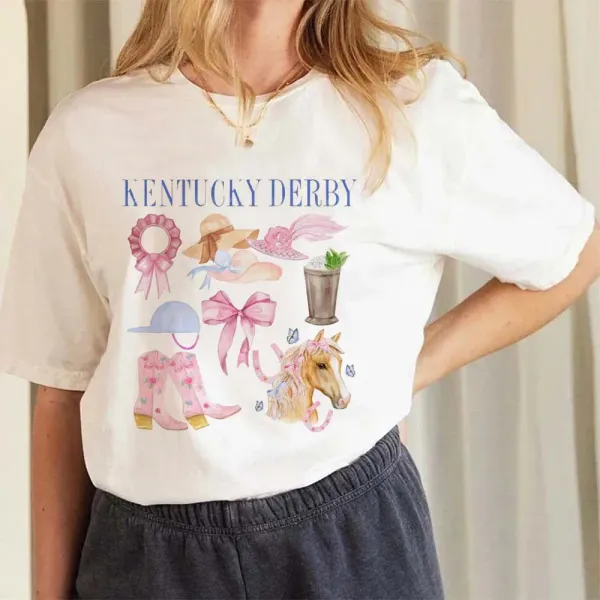 Sweet T-Shirt Printed 90s Round Neck Women's Pattern Beach Travel T-Shirt Clothing Printed Short Sleeved Casual Versatile T-Shir