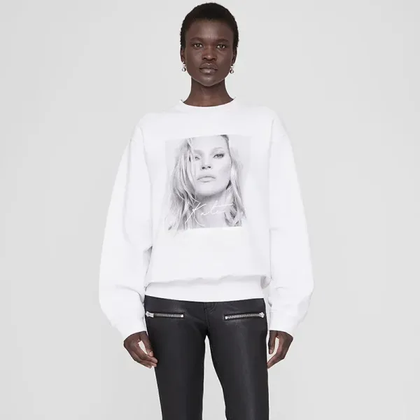 New North American Niche AB Front Head Print Triangle Point Plus Fleece Loose Women's Hoodie