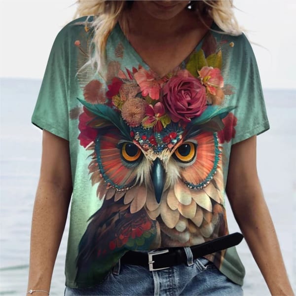 2024 Leisure women's summer V-neck T-shirt 3D printing fashion trend animal print short sleeved clothing casual breathable top