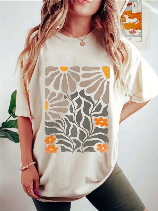 Watercolor Art New Plant Flower Print Pattern Women's Short sleeved T-shirt Women's Fashion T-shirt Women's Cartoon T-shirt Top.