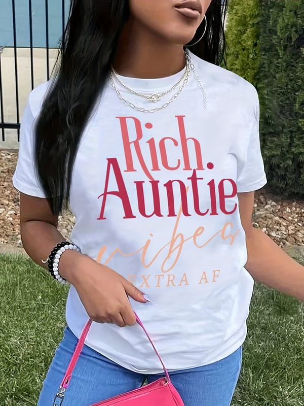 Women's Letter Print Crew Neck T-Shirt - Casual Short Sleeve Tee for Spring & Summer
