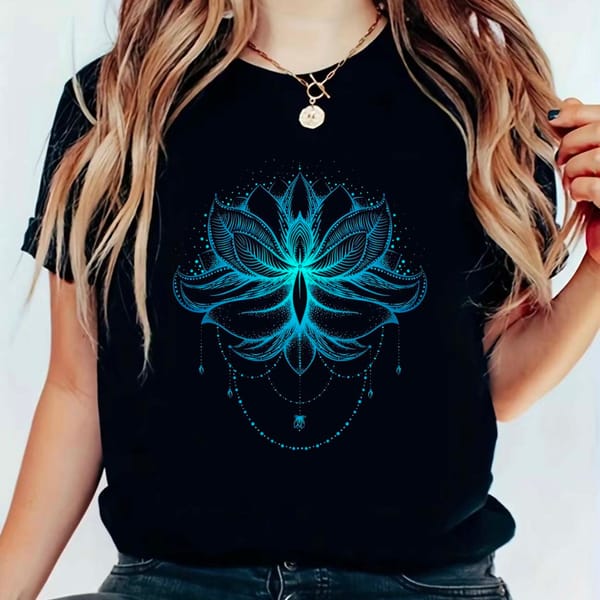 Clothing Women's Fashion Casual Printed Top Short Sleeved Watercolor Style Trendy Women's Round Neck T-Shirt Pattern Black T-Shi