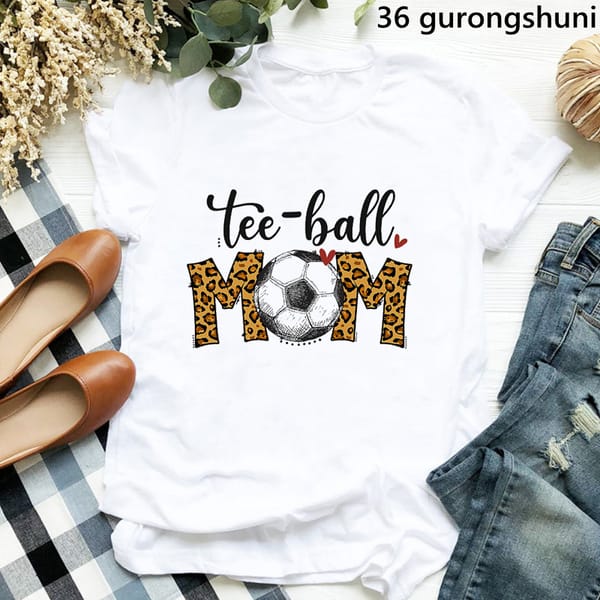 Leopard Football/Soccer Mom Graphic Print Tshirt Women'S Clothing White Casual 2024 T Shirt Female Summer Tops Tee Shirt Femme