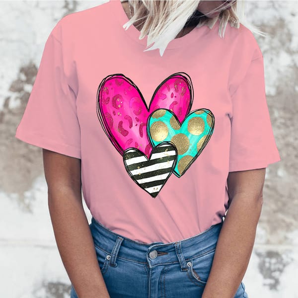 (High Quality T-shirts)New Valentine'S Day Love Letter Print T-Shirt Women'S Fashion Casual Summer Cool Shirs Female Tops