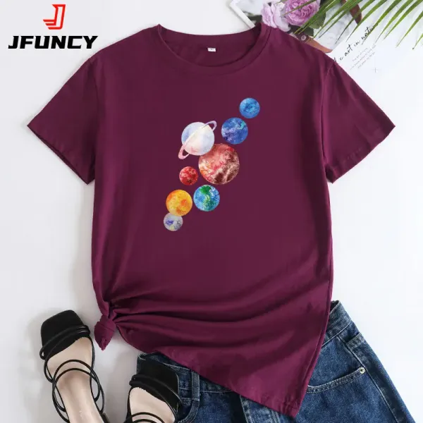 JFUCNY Women's Top Fashion Female Summer Clothing Short Sleeve T-shirt Cotton Tshirt 2024 Casual Loose Woman Graphic Tee Shirt