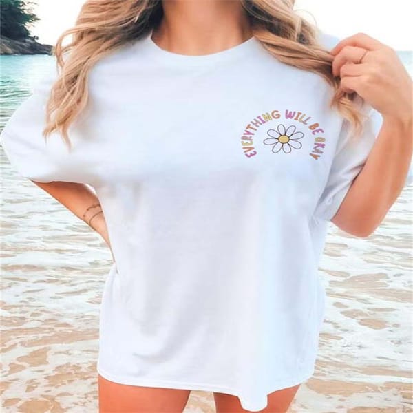 Sweet and Cute Cartoon Fashion Women's T-Shirt Everything Will Be Okay Printed Pattern T-Shirt Printed Short Sleeved Top T-Shirt