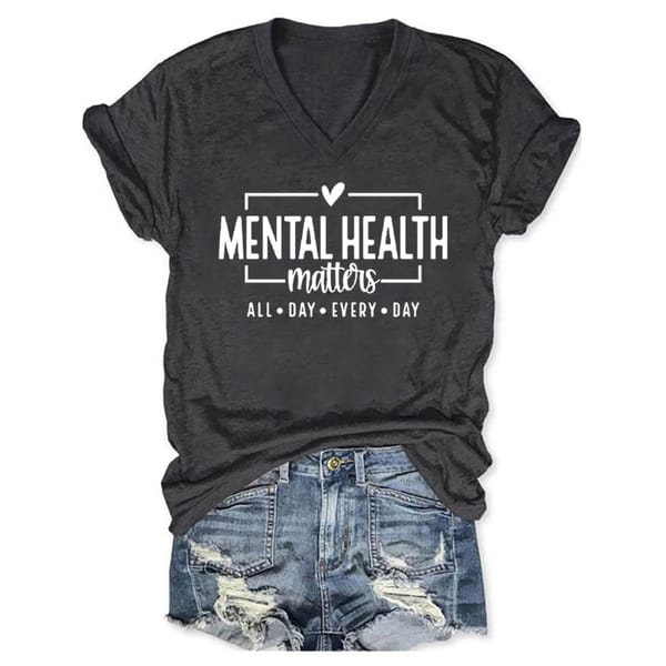 Rheaclots Women's Mental Health Matters Printed V-neck Short Sleeve T-Shirt