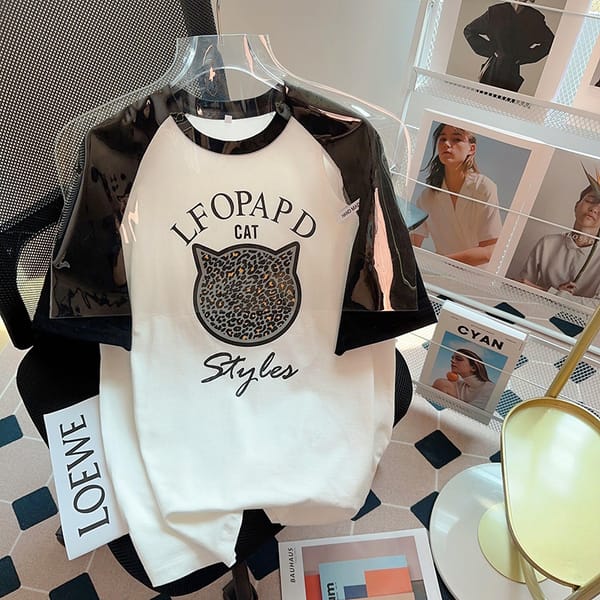 Cotton Short Sleeve T-shirt Women's Summer 2024 New Ins Tees Raglan Sleeve Print Crew Neck Top Loose Women's Graphic T Shirts