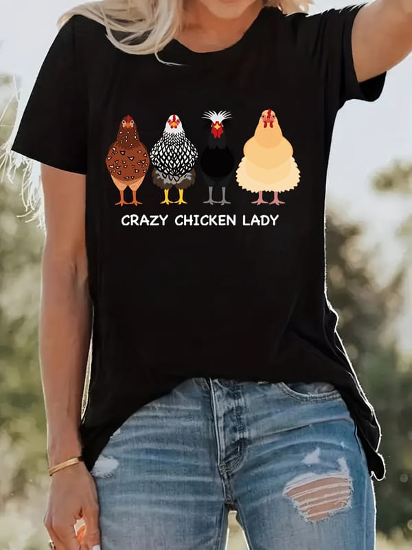 Cartoon Print T-Shirt, Short Sleeve Crew Neck Casual Top For Summer & Spring, Women's Clothing