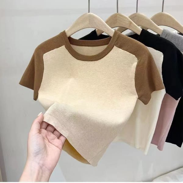 2023 new slim Korean style short-sleeved T-shirt women's summer color short-sleeved simple short top