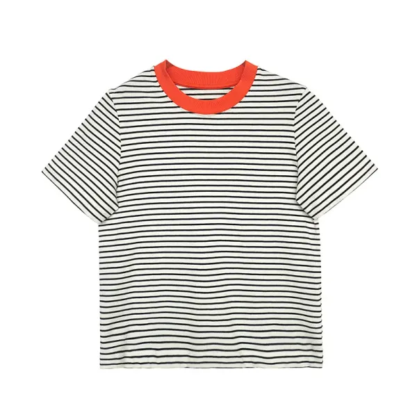 TT050   2023 summer new women's coat standard version of round neck striped short-sleeved T-shirt casual everyday
