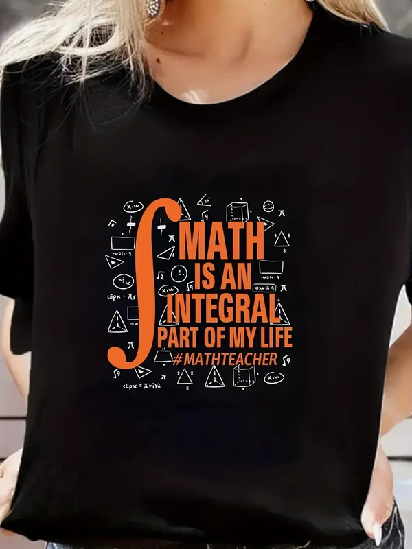 Math Integral Algebra  Printed Short Sleeved Casual Women's Fashion Women's Pattern T-shirt Women's Printed Summer T-shirt
