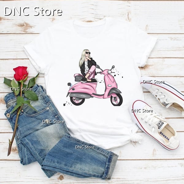 Tee shirt femme Cool Car Moto Bicycle Girl Graphic Print 90s tshirt Fashion Harajuku y2k tshirt Summer Women's tshirt Streetwear
