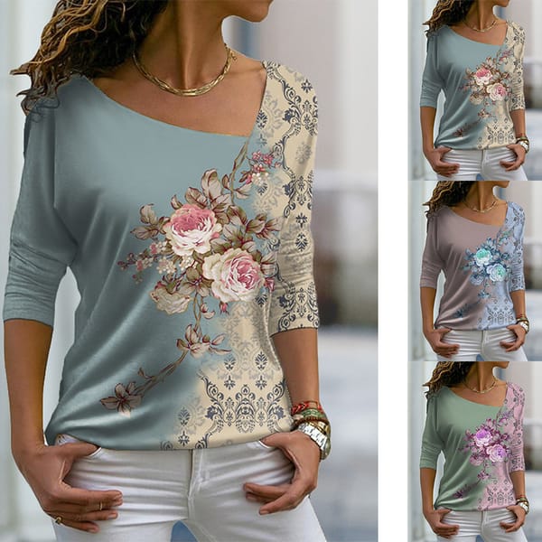 Branch Print Pattern Casual Burst Ladies Top V Neck Long Sleeve Beautiful Women's Wear T-shirt XS-8XL
