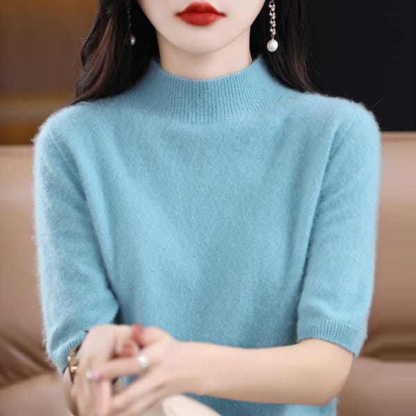 Half-sleeve pullover New 100% Merino Sweater Women's Sweater Clothing Sweater Stand-up Spring and Autumn Sweater