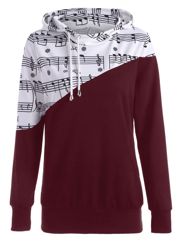 2023 Dopamine Women's Autumn Clothing Fashion Colorblock Musical Note Printing Casual All-Match Hoodie  Hoodies Women