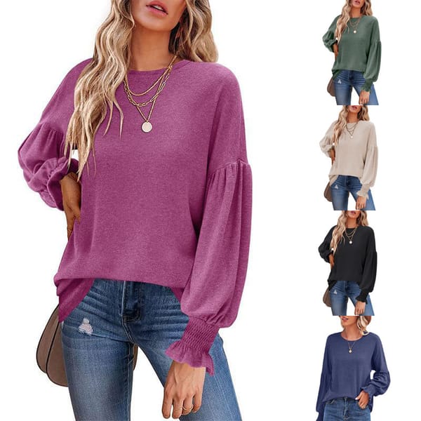 Europe and the United States women's autumn and winter new round-neck T-shirt lantern sleeve women long-sleeved top women