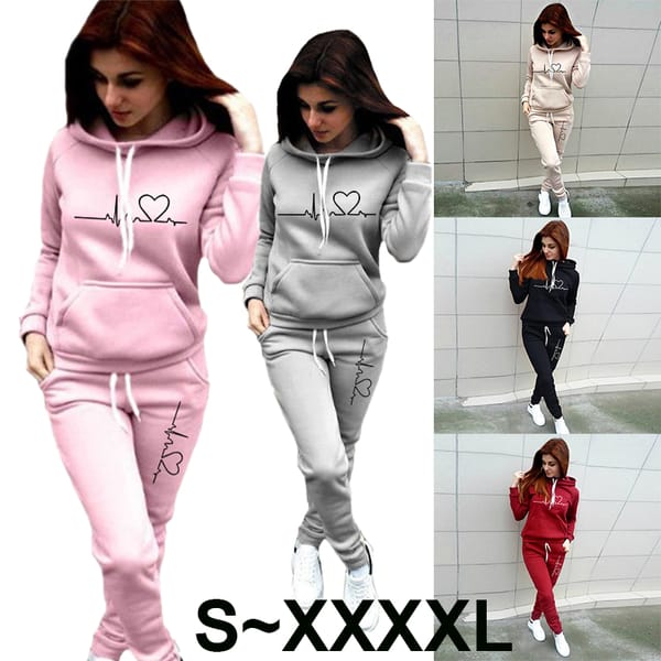 New Fashion Women's Sportswear Set Jogging Wear Women's Printed Long Sleeve Pullover Hoodie Set Hooded+Sweatpants Sportswear