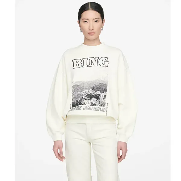 Winter New European and American Women AB Black and White Photo Letters Landscape Print Pure Cotton Women's White Clothes