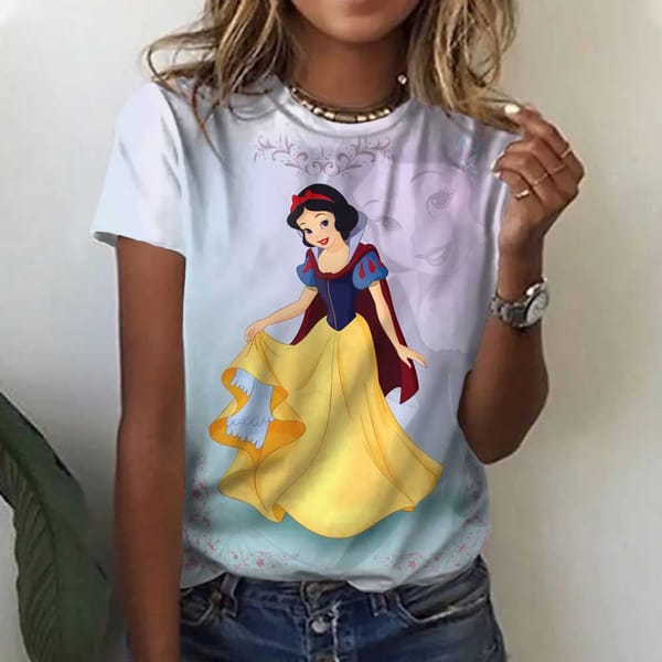 Women's T-shirt Disney Princess print short sleeved basic girl O-neck T-shirt Women's clothing oversized summer top