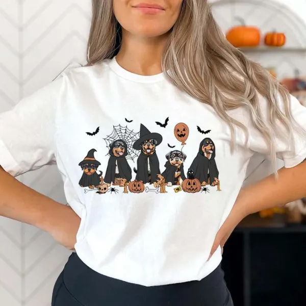 Trendy and Cute 90s Pattern Halloween T-Shirt Women's Fashion Short Sleeved T-Shirt Women's Printed Casual O-Neck Style T-Shirt
