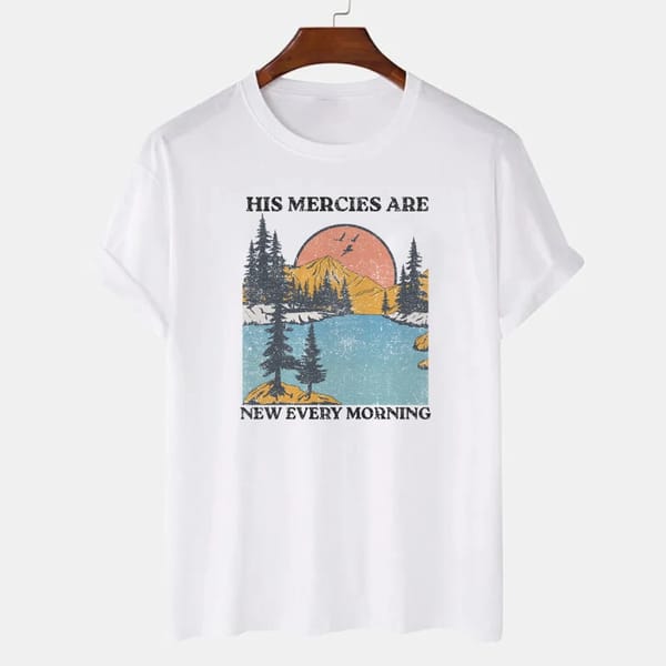 His Mercies Women's Christian T-Shirts Short Sleeve Bible Verse Tee Shirt Boho Jesus Religious Tshirts Gifts Ladies Tops 51691
