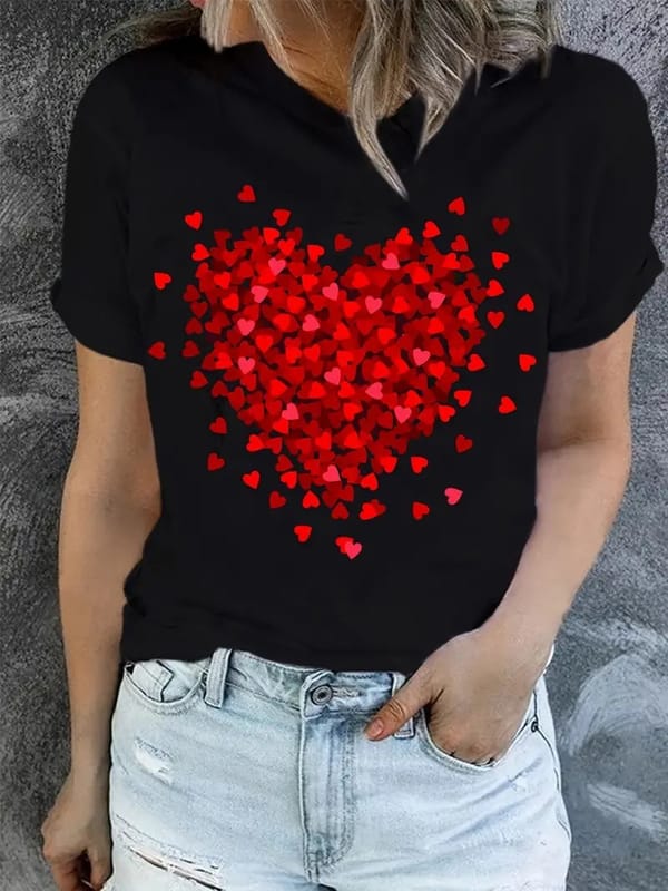 Cotton 100% Europe and The United States Women's Short-sleeved Explosive TEMLOVE Flower Print Round Neck T-shirt Oversized