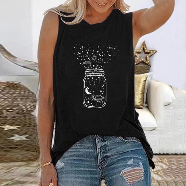 Seeyoushy Planet Bottle Print 2023 Summer New Women's T-shirt Sleeveless O-neck Women's Top Fun Printed Y2K Trend Clothing Retro