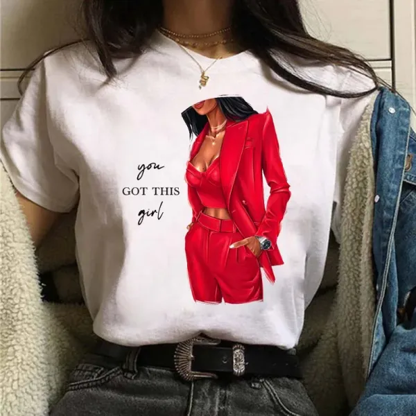 Casual Women'S T- New Funny Black Woman Top Tees Harajuku 90S Fashion Round Neck Short Sleeve Lady T Shirt Clothes
