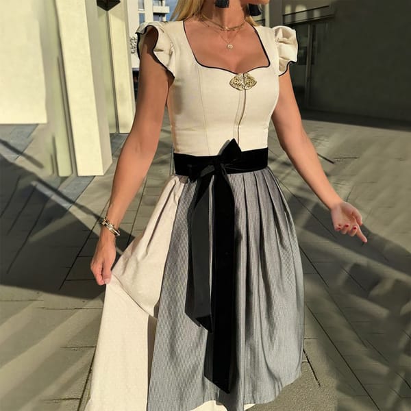 Women's Halloween Oktoberfest Dress Body Sculpting Stage Costume square collar Drawstring Waist midi Dress