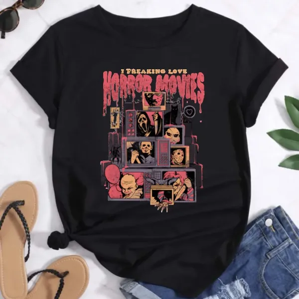 Short Sleeve Print Clothing Women's T-Shirt Pattern Retro T-Shirt Summer Top Cute O-Neck Fashion Cute Print Casual Clothing