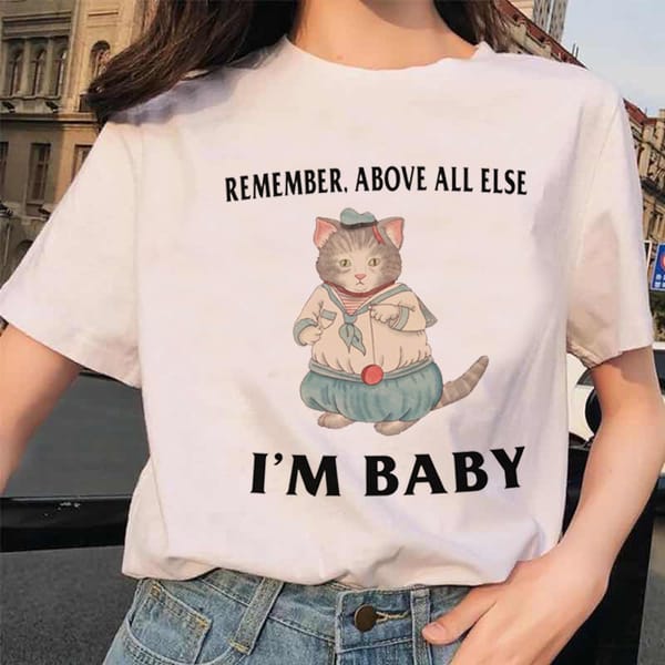 Printed Pattern T-Shirt Trendy Cute Cat Casual Style Women's Fashion Watercolor Short Sleeved O-Neck College Style T-Shirt.