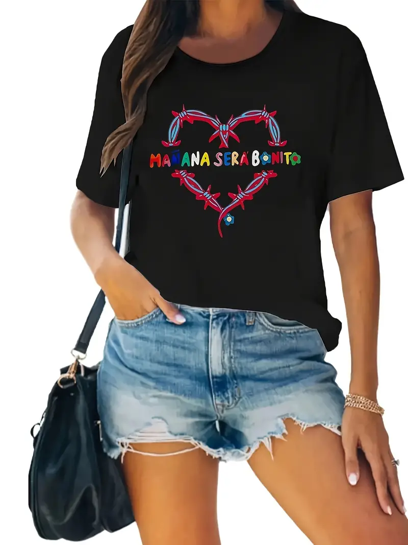 Knot Heart Blue Pink Short sleeved Casual Women's Fashion Women's Pattern T-shirt Women's Print Summer T-shirt
