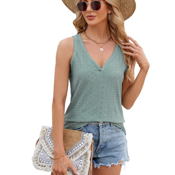 Women's Sleeveless Tank Tops, Solid Hollow Out, Summer