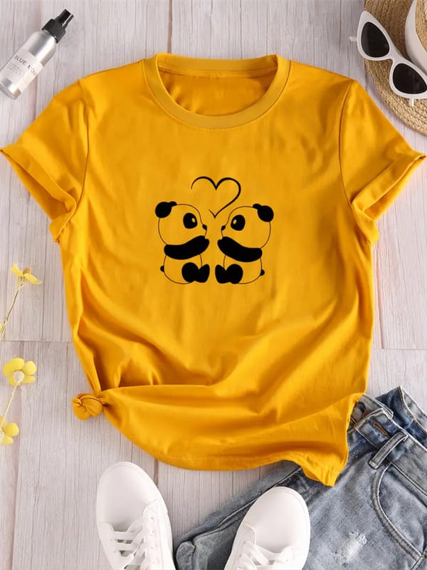 Women's Comfortable T Shirt Kawaii Panda Printed T Shirt Fashion Summer Casual Women's Short Sleeve Comfortable Street Top
