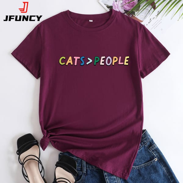 JFUNCY Women Tees Short Sleeve T-shirts Summer Funny T Shirts New Woman Tshirt Female Clothing Women's Cotton Tops