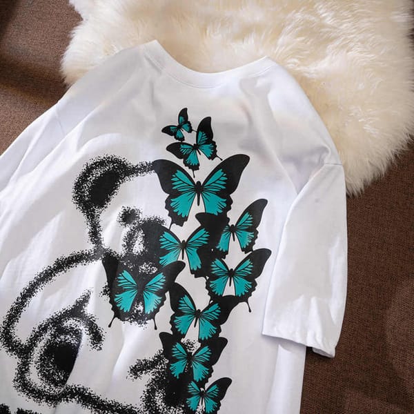 Women's T Shirt Harujuku Bear Butterfly Printed Tshirt Oversized T Shirt Summer Hip Hop Streetwear Tops Casual Loose Clothes