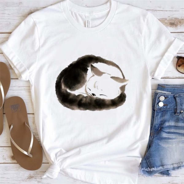 Women's Fashion Retro 90s Cute Cat Short Sleeve Summer Beautiful T-Shirt Top Printed Pattern Casual Versatile Style T-Shirt.