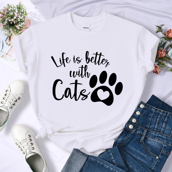 Funny I Just Want All the Cats Letters Printed T-Shirt Women's Fashion Trend Casual Comfort Shirt Short Sleeve T-Shirt Top