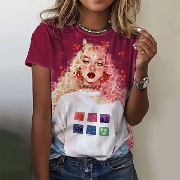 Cool women's T-shirt Cartoon character printed T-shirt Harajuku vintage short sleeve T-shirt O collar sister funny clothing
