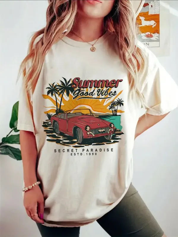 Summer Short Sleeved Fashionable Women's Printed Watercolor Painting Fashion Pattern Trend Casual Top Clothing Women's T-Shirt.