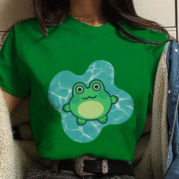 Women's O Neck Tops Kawaii Frogs and Toads Printing Funny Fashion Graphics Short Sleeves Tees Female Pullovers Summer T-shirts
