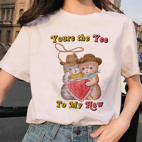 Watercolor Sweet 90s Short Sleeved Fashion O-Neck Couple T-Shirt Women's Pattern T-Shirt Printed T-Shirt Top Women's Clothing.