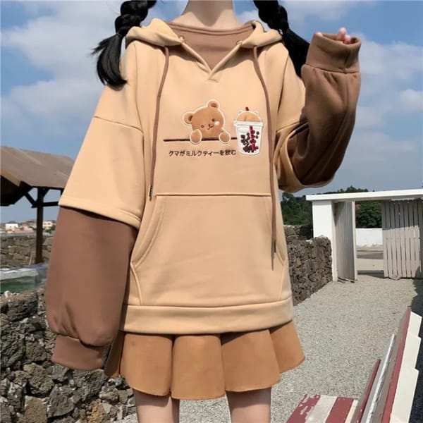 Women's Harajuku Fashion Hoodie, Cute Bear Anime Sportswear, Girl Aesthetic, Long Sleeve, Winter, New, 2024