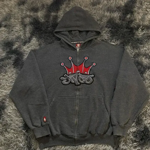 Y2K Autumn Embroidered Zipper Hoodie JNCO Vintage Pattern Sportswear Men's Women's Street Hip Hop Harajuku Gothic Loose Hoodies