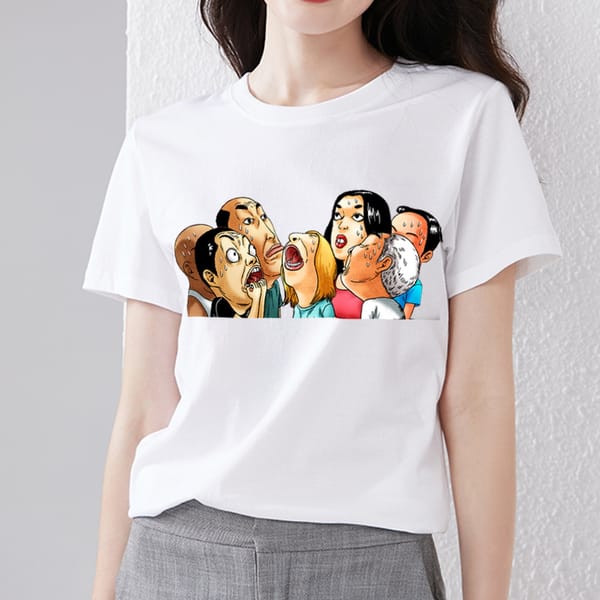 Trendy Women Summer Fashion White T-shirt Women's Cartoon Animal Print T-shirt Harajuku Casual Niche Design Round Neck Slim Top