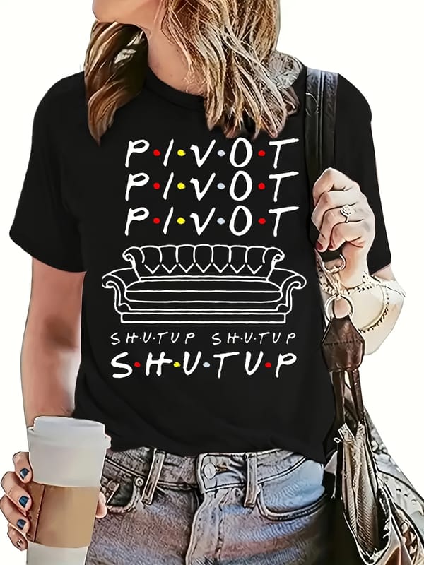 Women's Graphic Print Crew Neck T-Shirt - Casual Short Sleeve Top for Spring & Summer