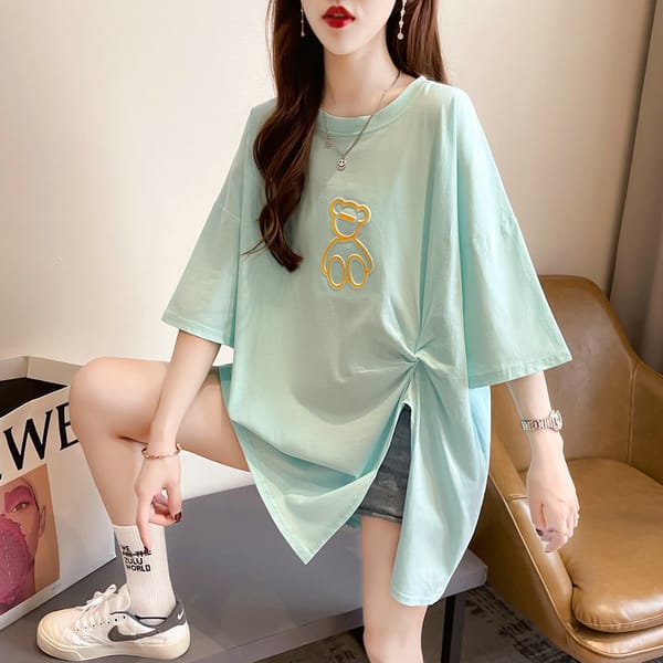 Women's Fashion Cartoon Little Bear 100 Cotton Short Sleeve T-Shirt 2024 Summer New Casual Versatile O-Neck Basic Top Tee